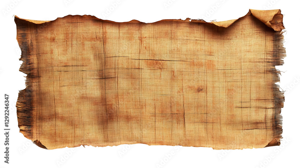 Poster Old papyrus scroll with burnt and curled edges and transparent background, perfect for collages and photobashing