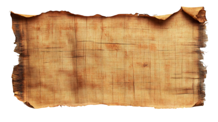 Old papyrus scroll with burnt and curled edges and transparent background, perfect for collages and photobashing