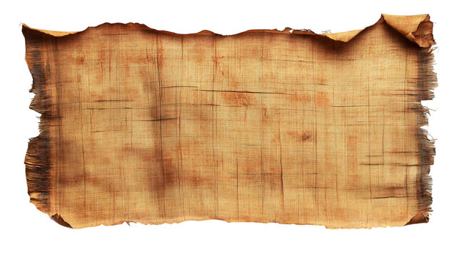 Old papyrus scroll with burnt and curled edges and transparent background, perfect for collages and photobashing