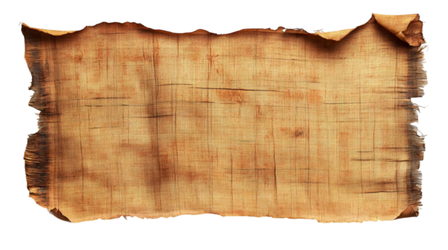 Old papyrus scroll with burnt and curled edges and transparent background, perfect for collages and photobashing