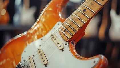 Wall murals Orange electric guitar in store display