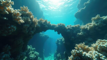 Obraz premium Bleached coral reef underwater showing effects of climate change 