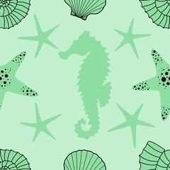 Ocean seamless seahorse pattern for wrapping paper and fabrics and linens
