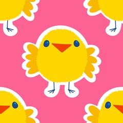 Easter chicken and eggs seamless birds pattern for wrapping paper and fabrics