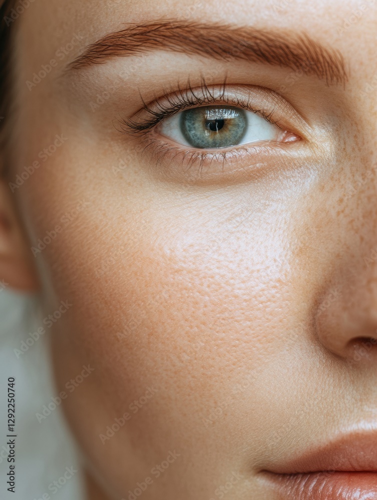 Poster close up of womans face showing contrast between drawn lines and smooth skin in medical aesthetic tr