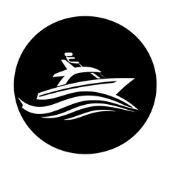 Elegant, Modern Yacht Illustration on a Dark Circle with White Lines and a Speed Boat.