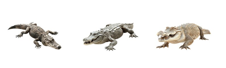 Naklejka premium Three alligators lying side by side with open mouths and rough textured scaly skin