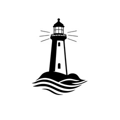Black-and-White Lighthouse Silhouette on white background