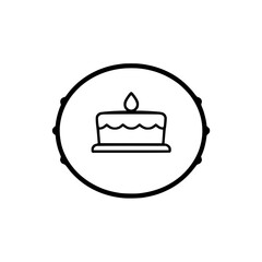 Minimalist cake with candle, inside black circle and dots.