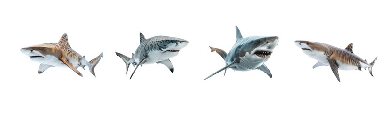 Four different sharks showcasing unique features and formidable presence on display