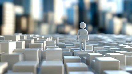 Business Data Analysis Insights Intelligence Make Decision A miniature figure in an urban landscape.