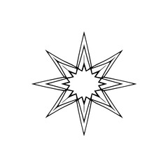 Geometric eight-pointed star burst on a white background, simplified style.