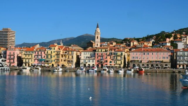 aerial view of the city of Imperia with the view of the port with boats