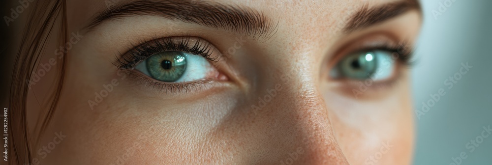 Poster close up view of a womans face highlighting contrasting skin textures for medical analysis. generati