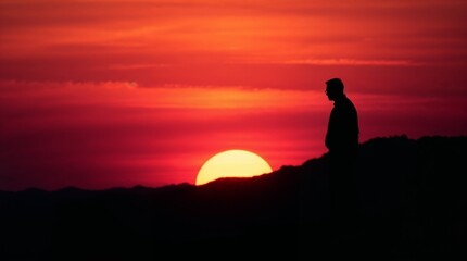 Fototapeta premium silhouette of a man in sunset