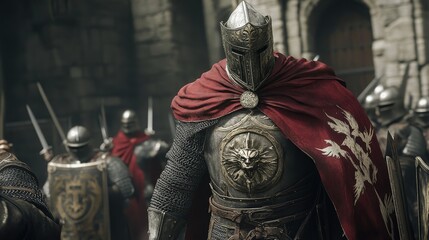 Epic Medieval Knight Displayed on Vertical LED Screen in Battle Scene