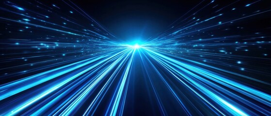 Abstract blue light trails converging to a central point, representing high speed data transfer and futuristic technology Concept of innovation, connection, and digital transformation