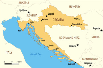Obraz premium Vector Map of Croatia with Major Cities and Neighboring Countries – Editable Infographic