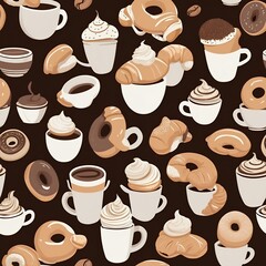 Fototapeta premium Seamless Coffee & Bakery Pattern