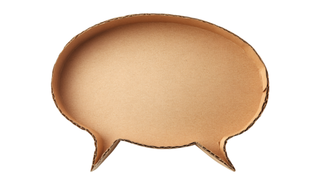 Corrugated cardboard speech bubble featuring clean lines, ready for personalized messaging against transparent backdrop