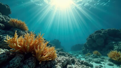 Naklejka premium Bleached coral reef underwater showing effects of climate change 