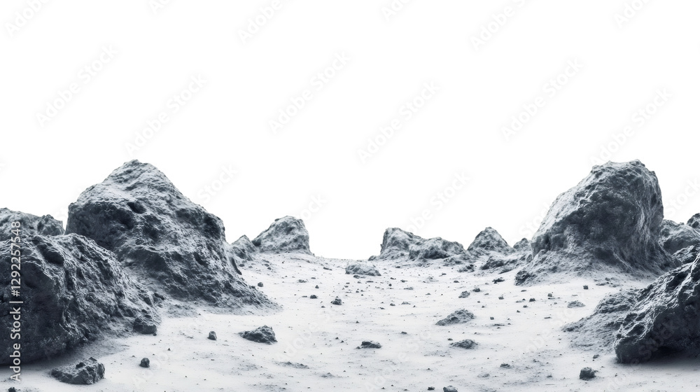 Poster lunar terrain with rocky surface and deep craters, transparent png offering seamless space design in