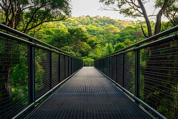 Obraz premium Metal walkway through lush forest