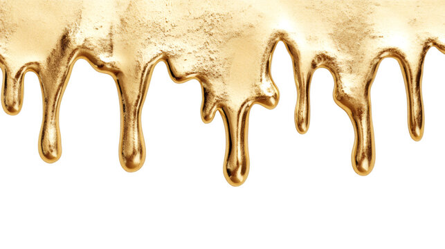 Molten gold liquid flowing, cascading with metallic shimmer on translucent surface