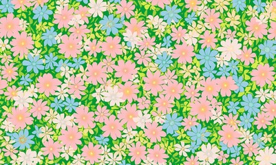 Spring soft flower pattern, soft green, white, pink color floral texture background. Pastel colored floral seamless pattern for background, fabric, textile, wallpaper, wedding, banner, decoration.