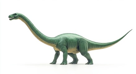 Naklejka premium A green diplodoc dinosaur plastic toy model placed on a white background