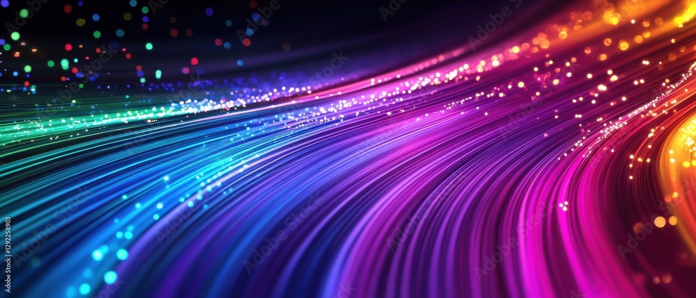 Wall mural abstract colorful light streaks with bokeh effect, creating a vibrant and dynamic background for tec
