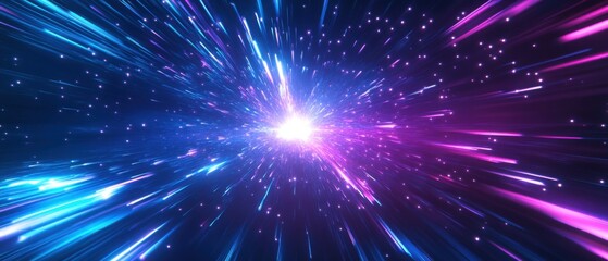 Abstract hyperdrive space travel with light speed, warp speed, and time travel concept in a futuristic cosmic background
