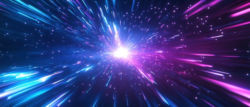 Abstract hyperdrive space travel with light speed, warp speed, and time travel concept in a futuristic cosmic background