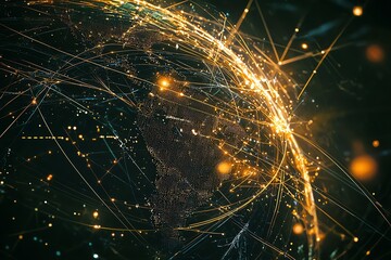 Futuristic visualization of orbital communication networks, data-like streams, satellite connections, global data flow, cosmic interface