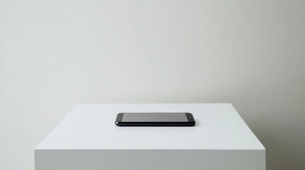 A minimalist smartphone with a blank screen on a pure white background, symbolizing modernity, elegance, and simplicity in tech.