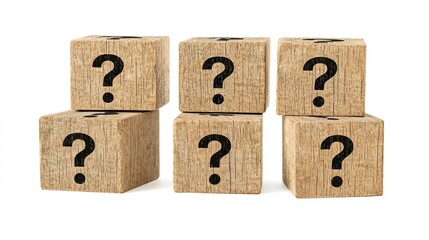 Collection of Weathered Wooden Blocks with Mysterious Question Marks, Question every mark on wooden concept.