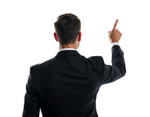 Fototapeta premium Corporate executive pointing forward, business strategy and success concept, PNG transparent