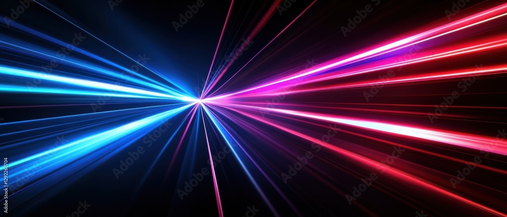 Wall mural abstract background with dynamic blue and red light streaks converging, creating a futuristic and en
