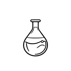 Outlined Flask Containing Liquid: Science lab illustration on white background. Minimalist.