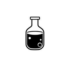 Minimalist black and white illustration of a bottle with a liquid inside.