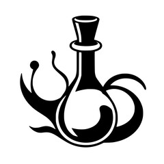 Stylized silhouette of a snail holding a potion bottle, combining whimsy with a minimalist illustration style.