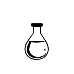 A minimalistic representation of an Erlen, flask, or science vial, it. shows a black and white line drawing of a chemical flask on a white background.