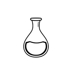 A minimalist drawing depicting a laboratory flask.