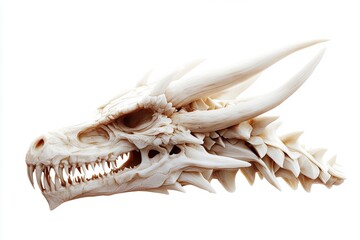 Naklejka premium Isolated dragon skull embedded in a concept of myths, legends, and legendary creatures on a white background, with room for text and a clipping path