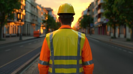 Fototapeta premium Construction Worker at Sunset