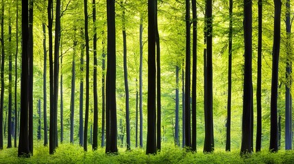 Fototapeta premium Enchanting Forest with Lush Green Trees and Vibrant Natural Light, Service metrics nurture forest growth concept.