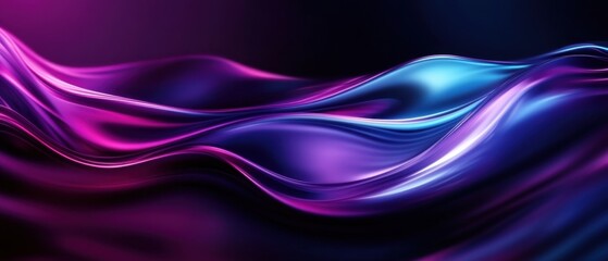 Fototapeta premium Abstract flowing waves background in vibrant purple, blue, and pink colors with a metallic sheen Concept of modern design, futuristic technology, and smooth elegance
