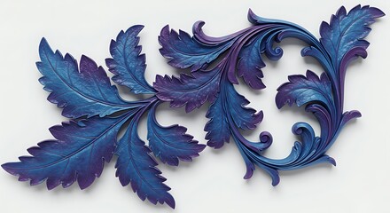 Obraz premium Intricate deep blue and purple ornate floral scrollwork with delicate leaf details, a decorative flourish concept for elegant invitations, vintage design projects and luxury branding.
