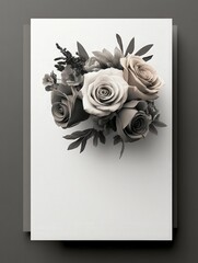 A minimalist funeral program template featuring a floral border, soft grayscale tones