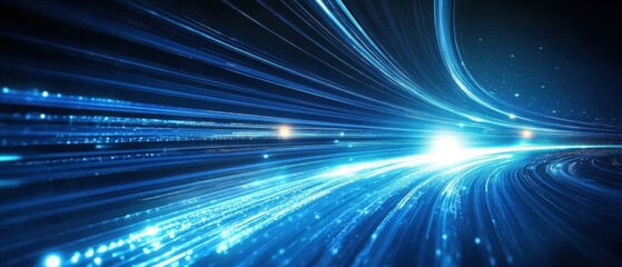 Abstract blue light trails background depicting high speed data transfer and futuristic technology concept